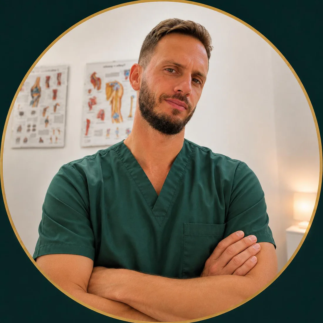 Anthony Paganin, osteopata e chinesiologo, a braccia conserte nello studio